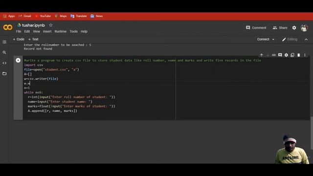 WAP to create csv file to store student data like roll number, name and marks|developersonline смотреть онлайн