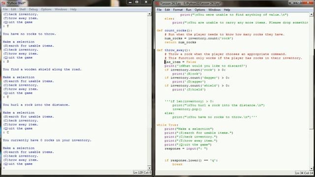 Python Tutorial v3.2.5 Lesson 24.3 - Discarding Items and Inventory Limit смотреть онлайн