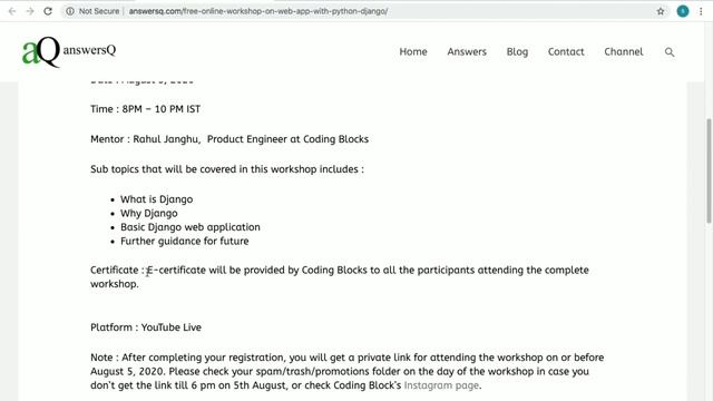 Coding Blocks free online workshop with certificate on Web App with Python and Django смотреть онлайн