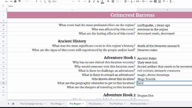 Campaign Builder Workbook - Part 8: The Region - History And Adventure Hooks