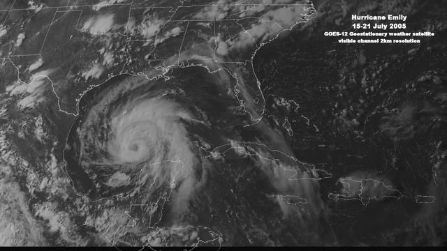 Hurricane Emily 15-21 July 2005 GOES-12 vis 1080p 10fps смотреть онлайн