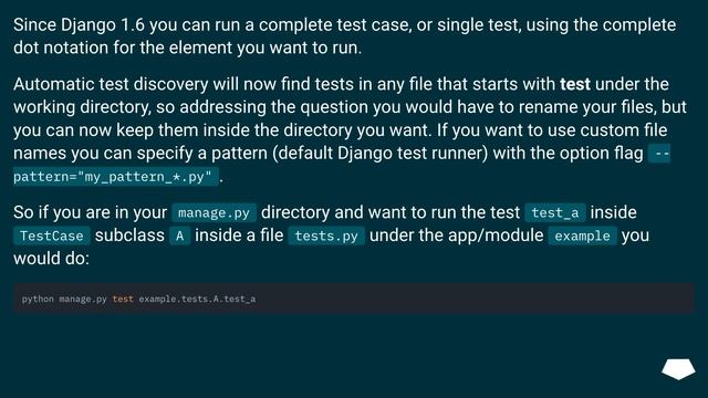 Running a specific test case in Django when your app has a tests directory смотреть онлайн