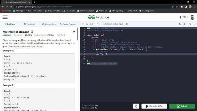 Kth smallest element | GFG |Practice | Solved and explained in Hindi смотреть онлайн