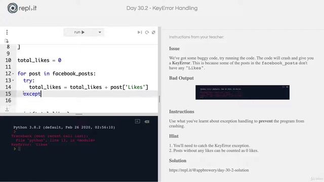 [Interactive Coding Exercise] KeyError Handling | 100 Days of Code: The Complete Python Pro Bootcam смотреть онлайн