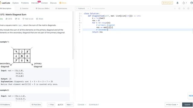 LeetCode May Daily - Day 8. 1572. Matrix Diagonal Sum смотреть онлайн