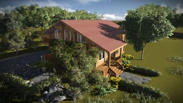 Деревянный жилой дом, 3d-модель - клееный брус смотреть онлайн