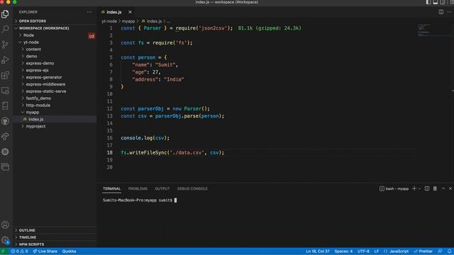 NodeJS Tutorial in Hindi: Convert JSON to CSV in Node.js | JavaScript Object to CSV | JSON2CSV смотреть онлайн