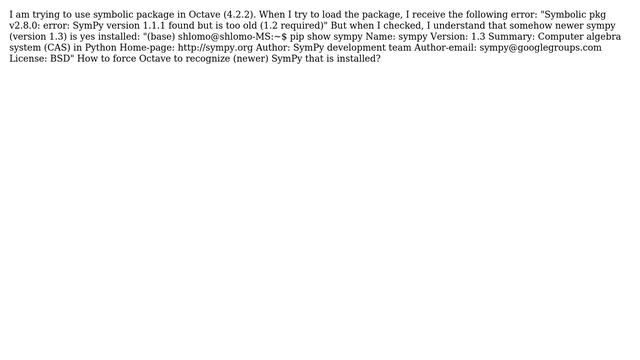 Octave - symbolic package using old version of sympy смотреть онлайн