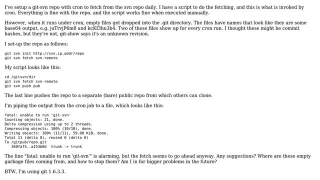 Running git-svn with cron results in garbage in .git смотреть онлайн