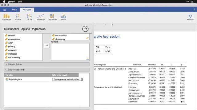 Multinomial logistic regression — jamovi смотреть онлайн