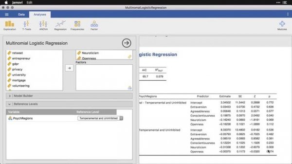 Multinomial logistic regression — jamovi
