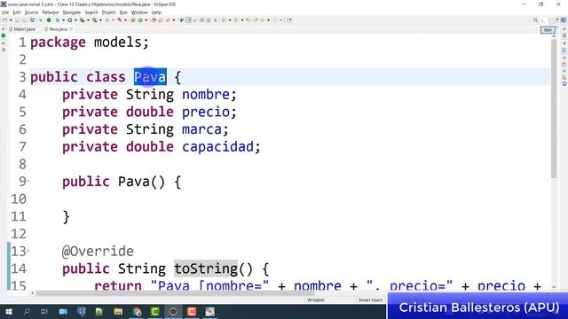 Clases y Objetos en JAVA atributos constructores setter y getter toString Ej pava eléctrica смотреть онлайн