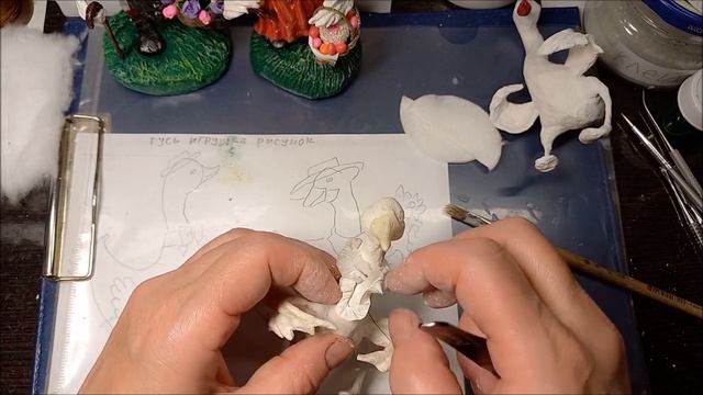 Игрушки из ваты. Гусь пасхальный  часть 3 делаем клюв.