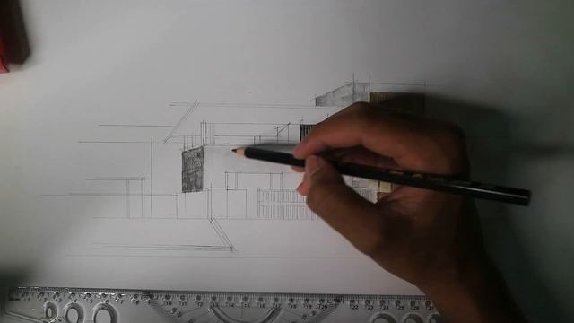 Drawing Modern House with Watercolor Pencil