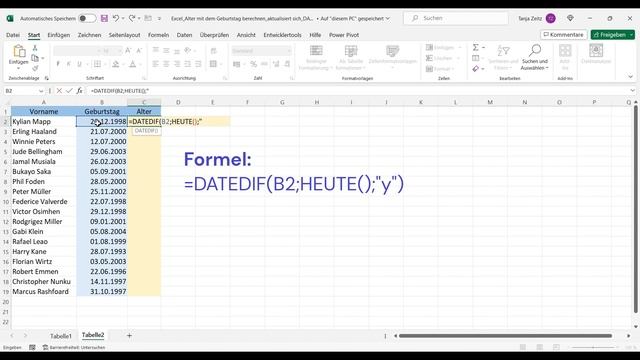 Mit dem Geburtsdatum das aktuelle Alter in Excel berechnen смотреть онлайн