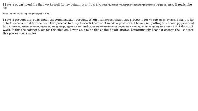 How do I set a postgresql password in pgpass.conf for the Administrator account on Windows... смотреть онлайн