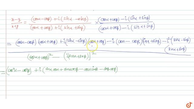 If `x= cos alpha+ i sin alpha, y = cos beta+ i sin beta,` then prove that `(x-y)/(x+y)``=i ( смотреть онлайн