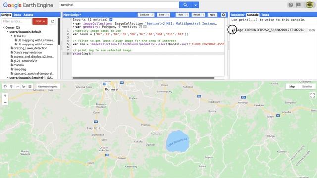 Google Earth Engine tutorial 1: Filtering and Displaying Least Cloudy Sentinel-2 Image смотреть онлайн