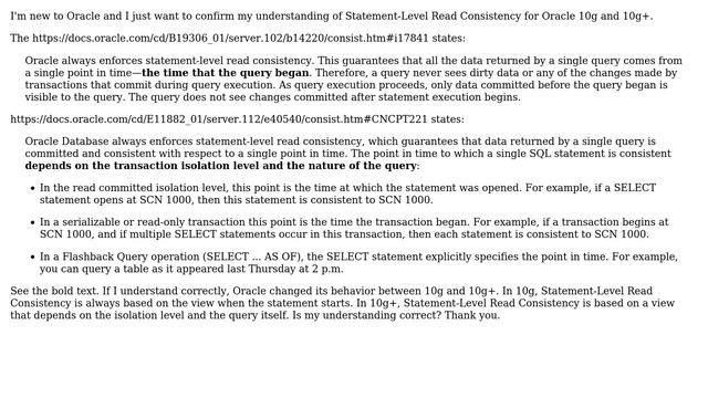 Databases: Understanding of Oracle Statement-Level Read Consistency between Oracle 10g and 10g+ смотреть онлайн