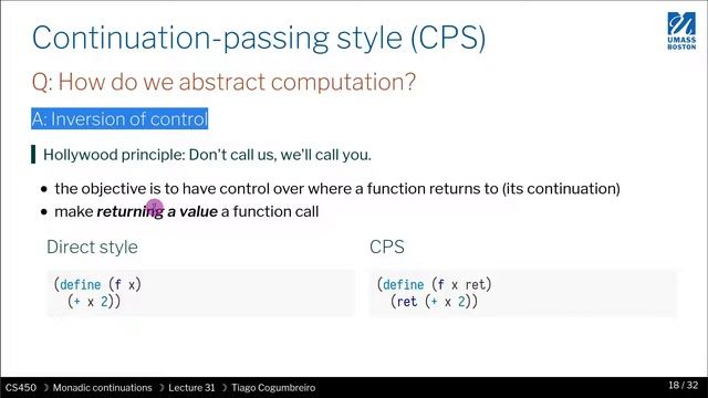 CS450 32 01 Continuation passing style intro смотреть онлайн