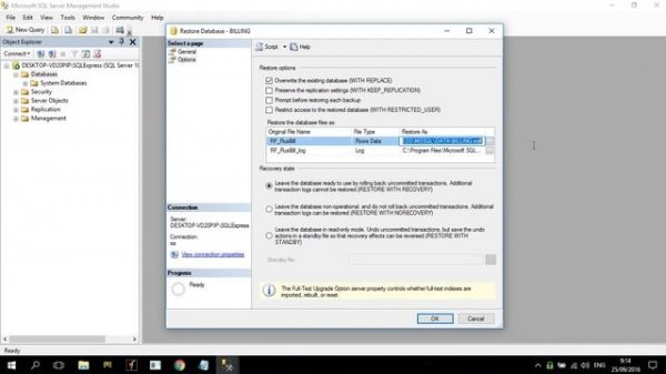 Restore Database to SQL Management Studio