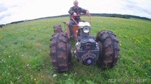 Мотоблок с двухцилиндровым двигателем на ободрышах кф 97