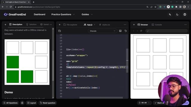 React JS Interview Questions ( Grid Lights - GreatFrontEnd ) - Frontend Coding Interview Experience смотреть онлайн