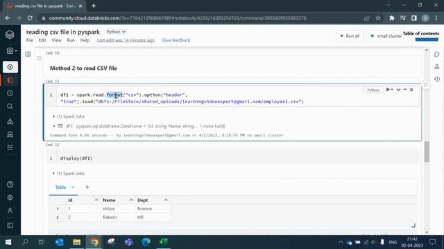 How To Read csv file pyspark | Databricks and pyspark смотреть онлайн