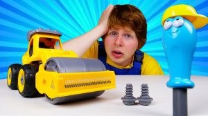 Игрушки машинки - Чиним каток в Автомастерской. Видео для детей про машины