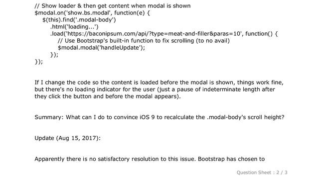 iOS : Dynamically loaded Bootstrap Modal does not scroll on iOS 9 смотреть онлайн