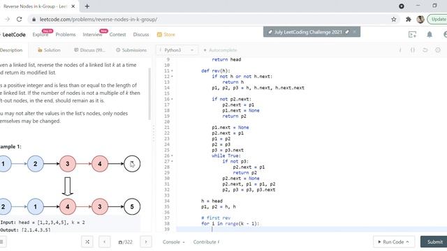 LeetCode 25: Reverse Nodes in k Group: Python Hard смотреть онлайн