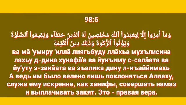Сура «АЛЬ - БАЙЙИНА» для Изучения с Мишари Рашид Аль-Афаси (транскрипция, перевод и арабский) смотреть онлайн