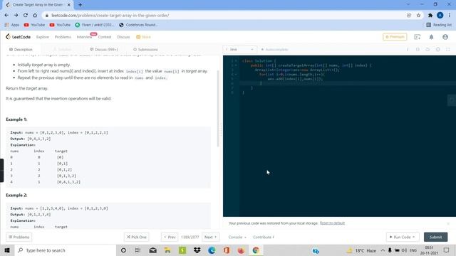 Create Target Array in the given order |solution in java| Leetcode question 1389 | dsa for placemen смотреть онлайн