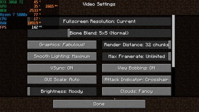 Minecraft Java Benchmark - 1440p 144Hz - Ryzen 7 5800x - 3060 Ti - HP Omen 30L смотреть онлайн