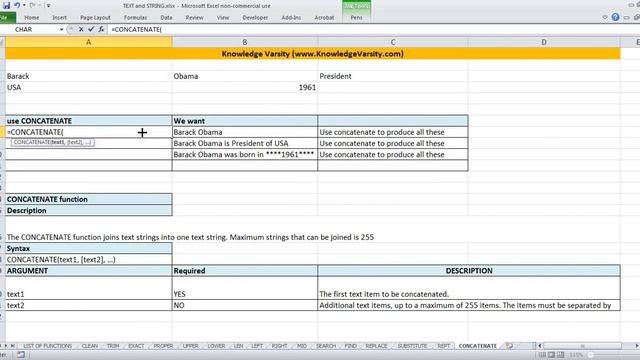 How to do Excel String Function - Rept and Concatenate смотреть онлайн