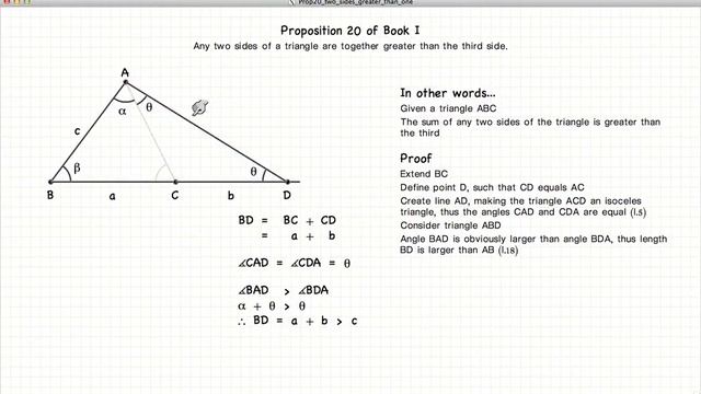 Euclid's Elements Book 1 - Proposition 20 смотреть онлайн