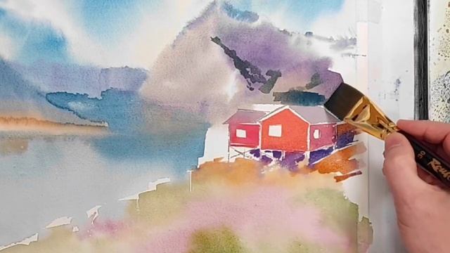 Северный сюжет акварелью, подробный мастер-класс смотреть онлайн