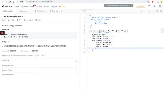 LEETCODE 206 - Reverse Linked List in Golang смотреть онлайн