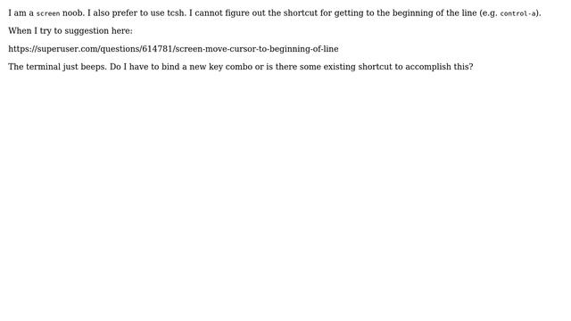 screen - move cursor to beginning of line \*in tcsh\* смотреть онлайн