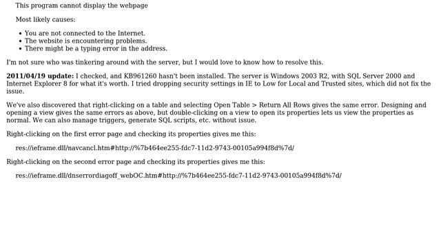 SQL Server 2000 Enterprise Manager - "Navigation to the webpage was canceled" error when trying... смотреть онлайн