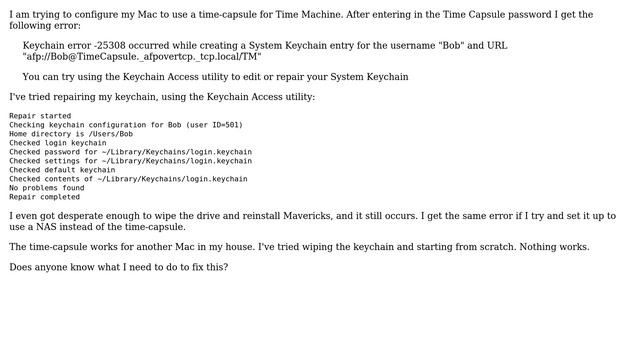 Apple: Keychain error -25308 while trying to add drive to Time Machine смотреть онлайн