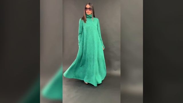 Зеленое длинное платье с длинным рукавом - DR0156PM смотреть онлайн