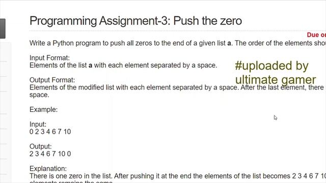 NPTEL |The Joy of computing using Python | WEEK 11| Programming Assignment-3 Push the Zero смотреть онлайн