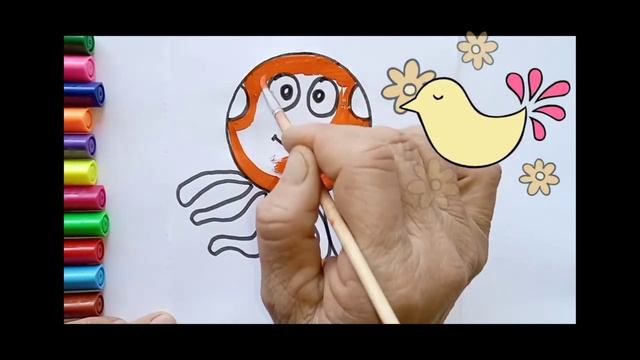 Рисуем осьминога. Раскраска для детей смотреть онлайн