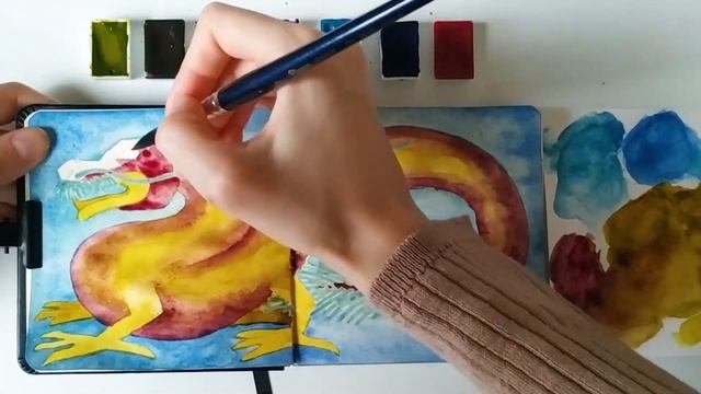 Как нарисовать дракона? Рисую новыми цветами акварели БЕЛЫЕ НОЧИ 2020 смотреть онлайн