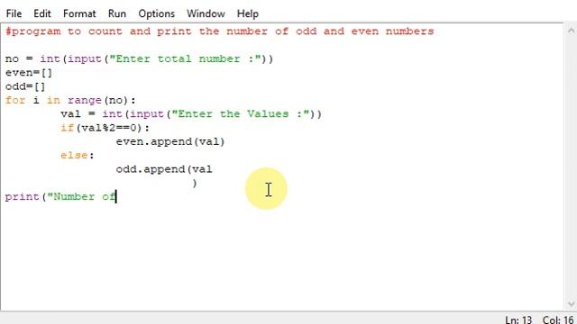 Python program to count and print the number of odd and even numbers смотреть онлайн