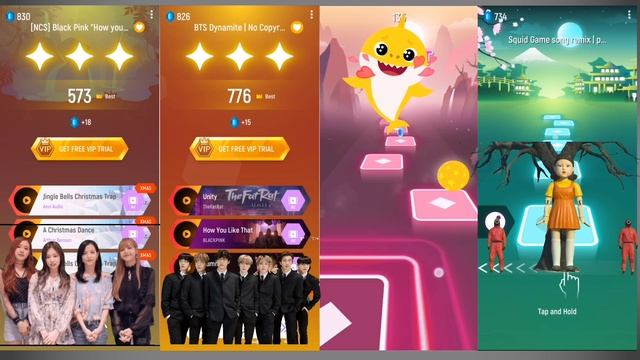 BLACKPINK vs BTS vs Baby shark vs Squid game - Tiles Hop EDM Rush смотреть онлайн
