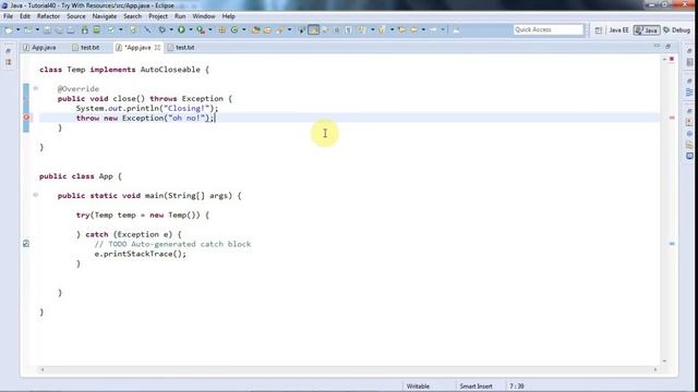 Part 40: Java 7 Try With Resources смотреть онлайн