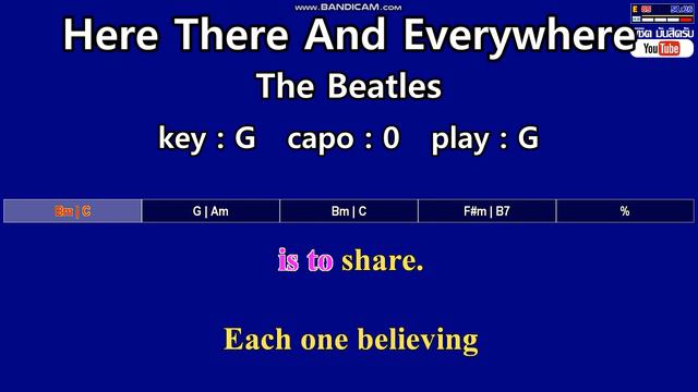 Here There And Everywhere - The Beatles (Karaoke & Easy Guitar Chords) Key : G смотреть онлайн