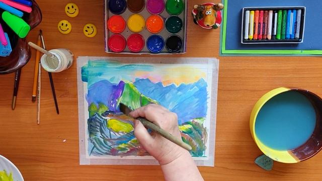 Рисуем Мачу-Пикчу. Простой пейзаж. Акрил.(Draw Machu Picchu. A simple landscape) смотреть онлайн
